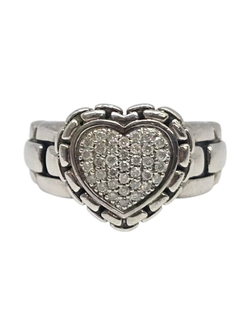 JAI Sterling Silver Pave Diamond Heart Ring Size 7 #24883